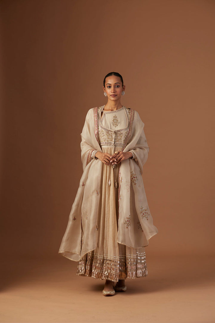 Toosh Tissue Anarkali Paired With Churidaar And Dupatta