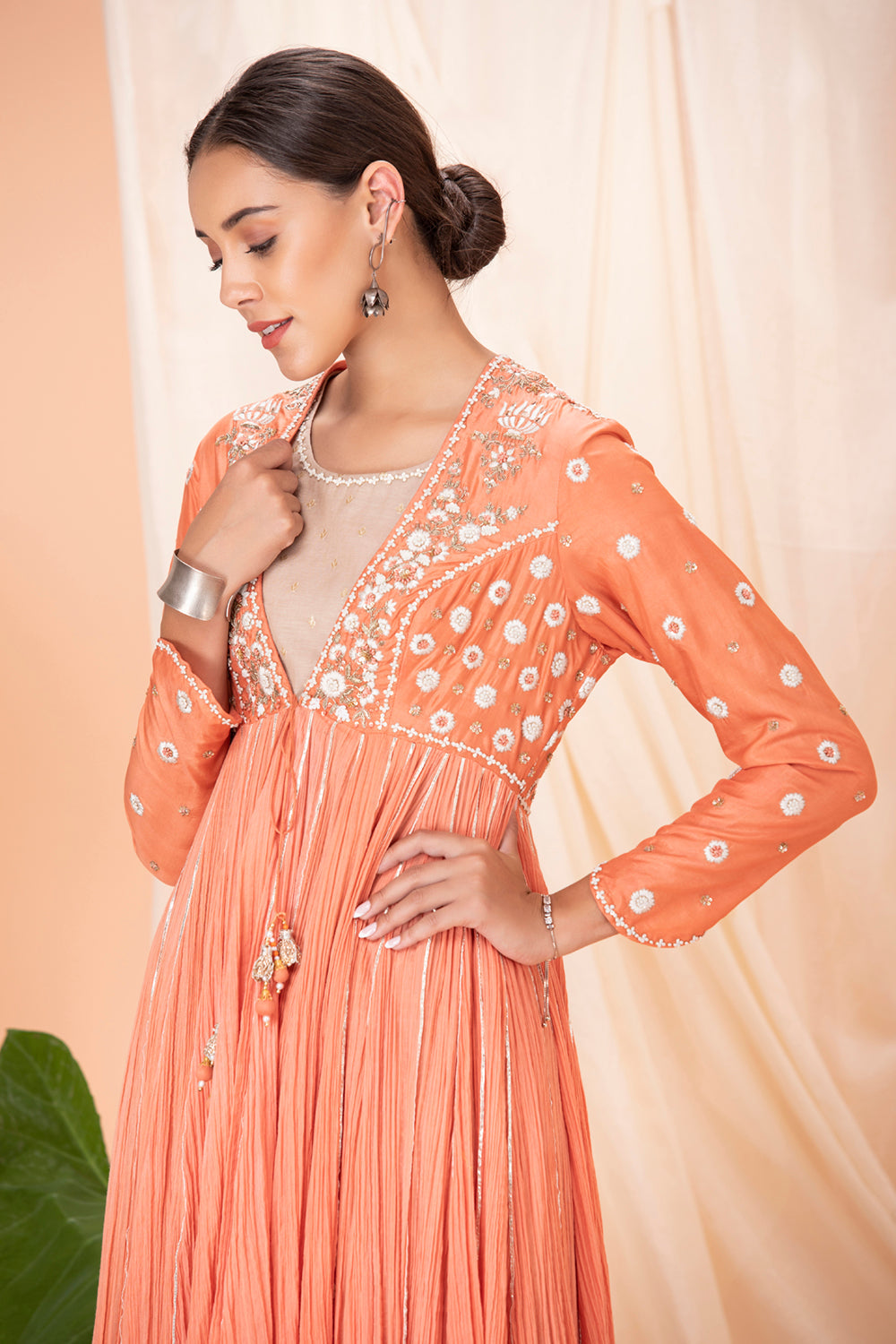 Peach Jacket With Kurta And Dhoti