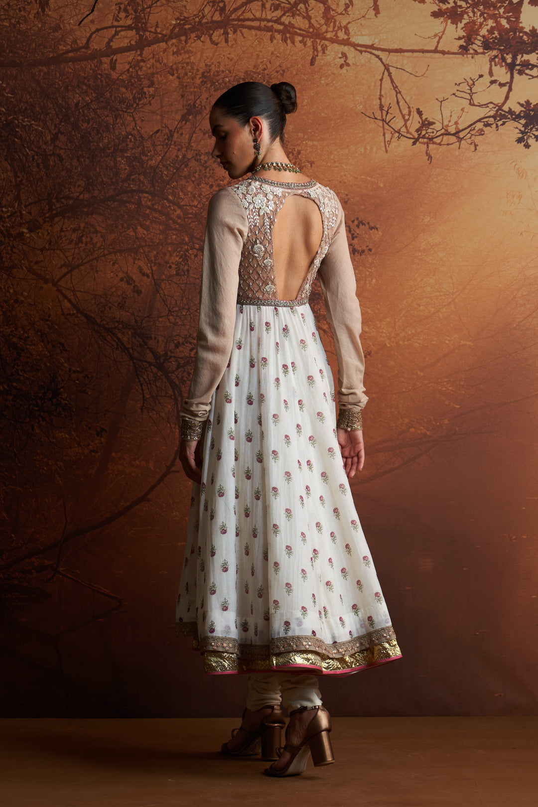 Ivory Printed Chanderi Anarkali Set