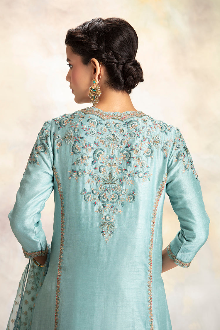 Enticing Aqua Multicolour Floral Embroidered Kurta Set