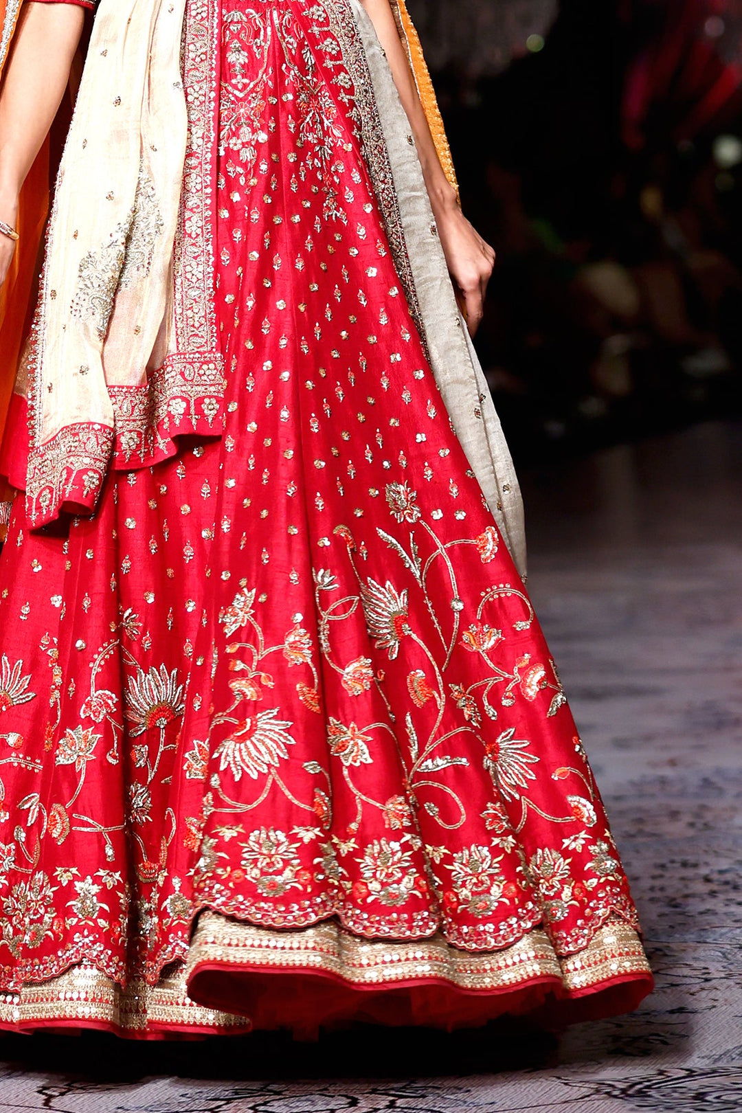 Red & Orange Dupion Embroidered Lehenga Only (1 PC)