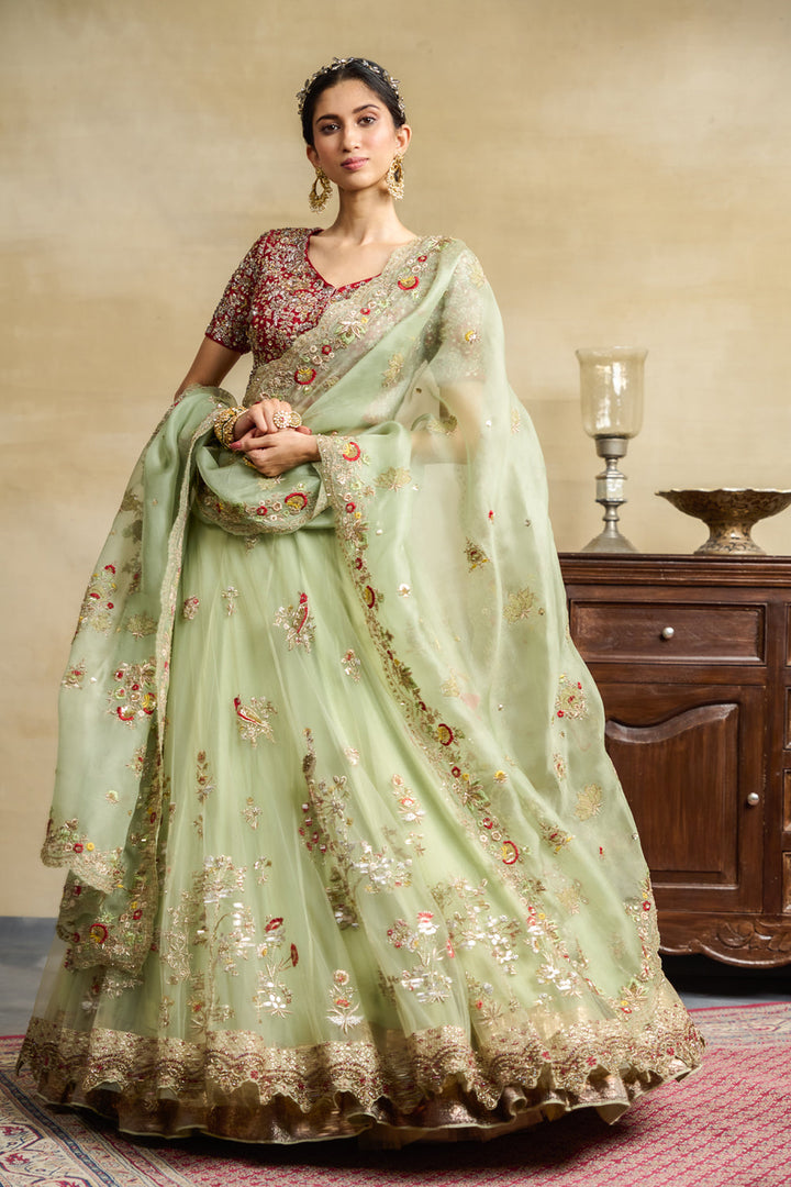 Mint Tulle Heavy Embroidered Lehanga Set