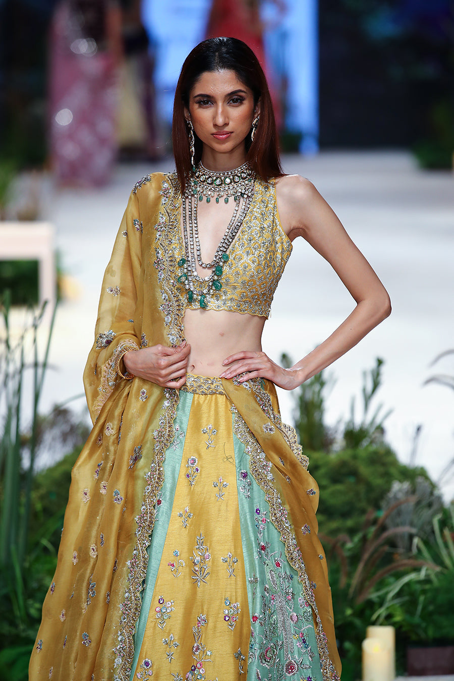 Yellow Viscose Dupion Scalloped Emb. Lehenga & Yellow Organza Emb. Dupatta