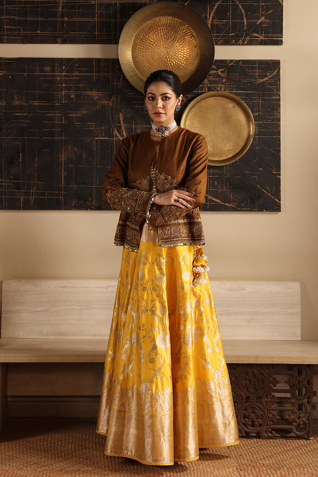 Amber Glow Banarasi Brocade Embroidered Lehenga (1 PC)