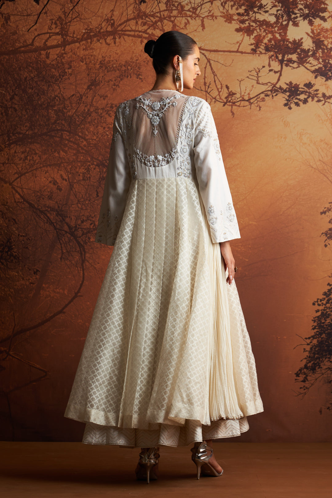 Ivory Embroidered Cutwork Woven Double Layer Angrakha Set