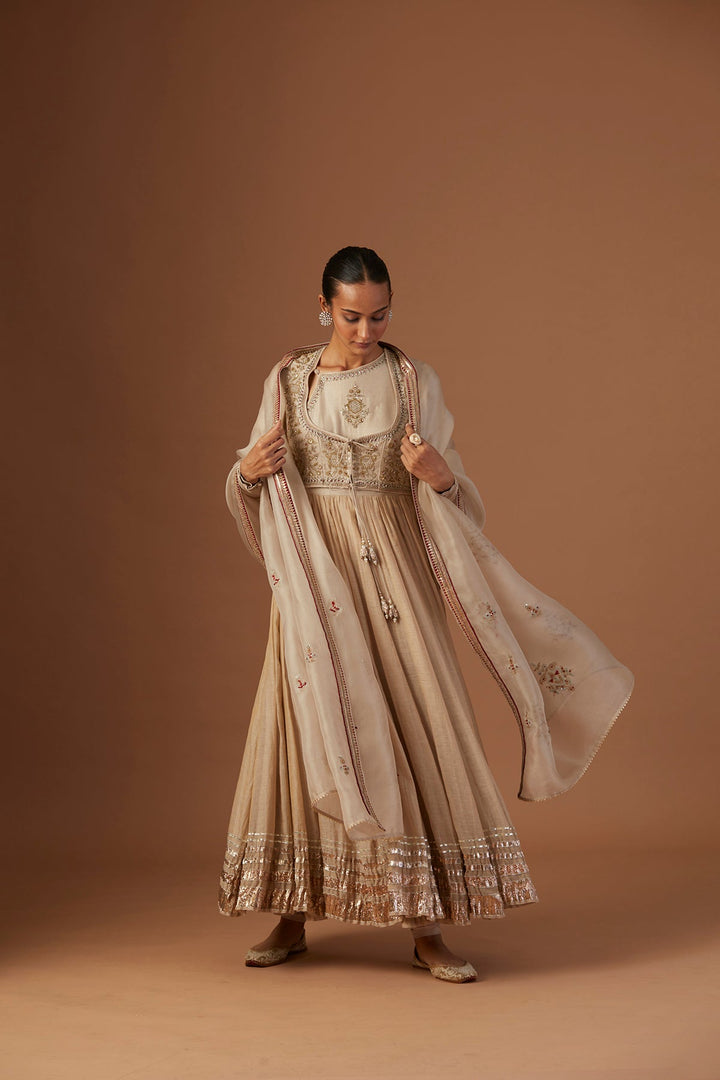 Toosh Tissue Anarkali Paired With Churidaar And Dupatta