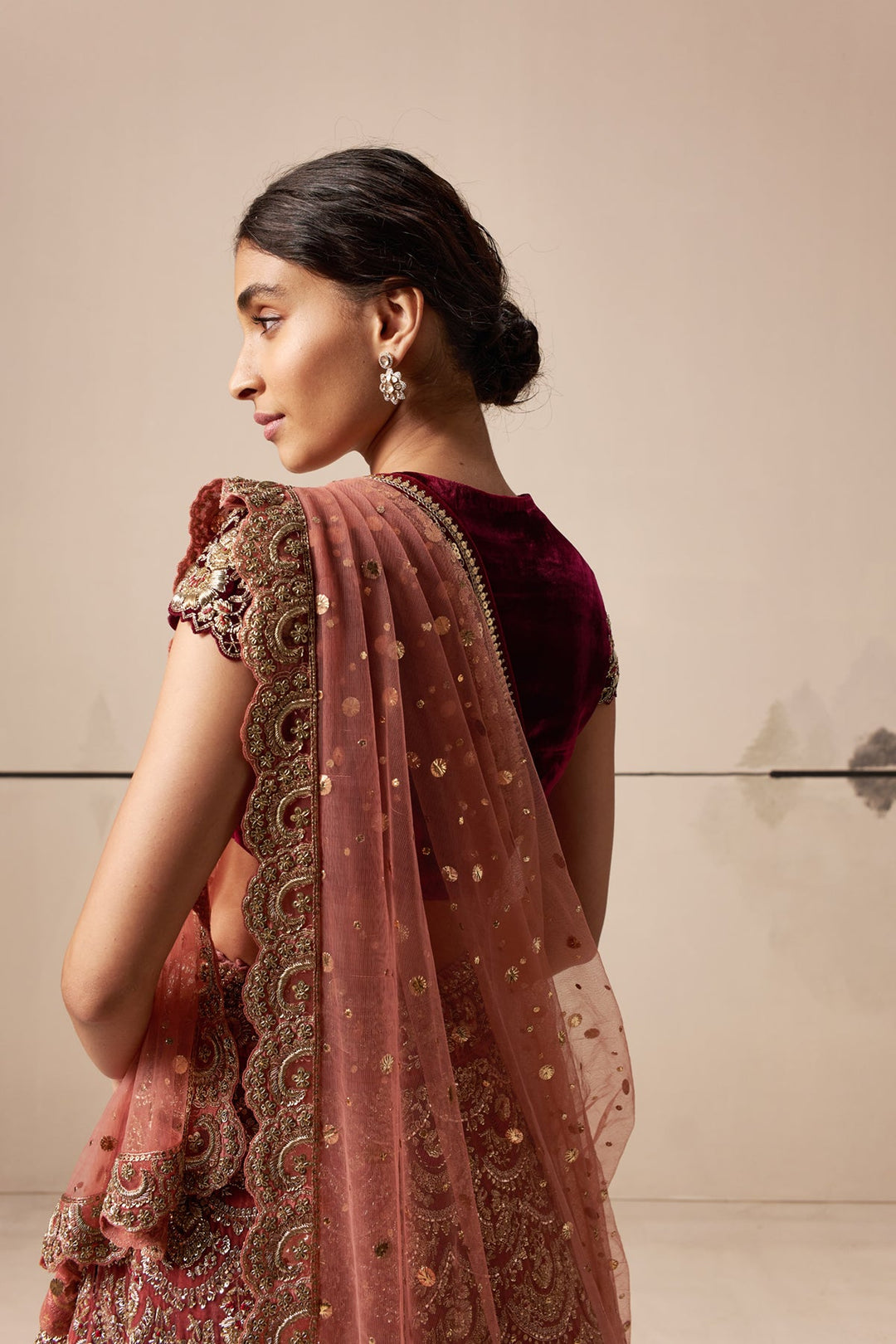 Old Rose And Ruby Embroidered Lehenga