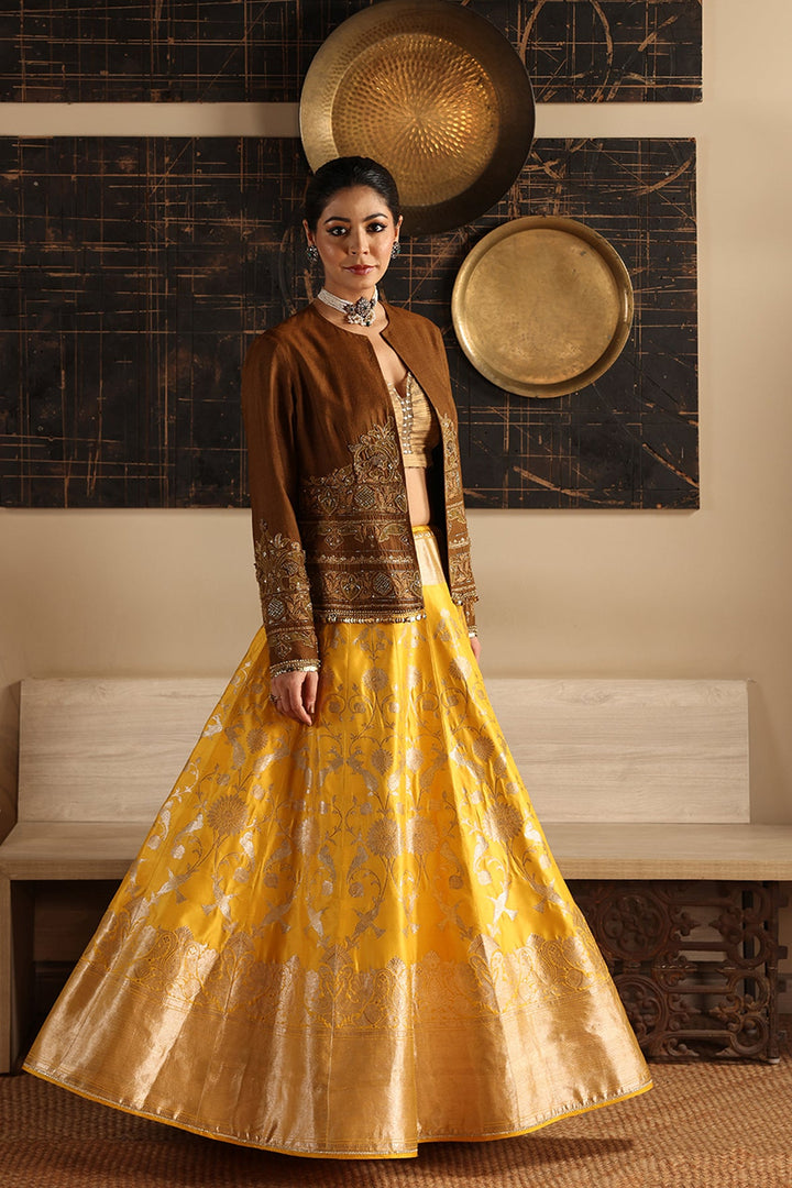 Amber Glow Banarasi Brocade Embroidered Lehenga (1 PC)