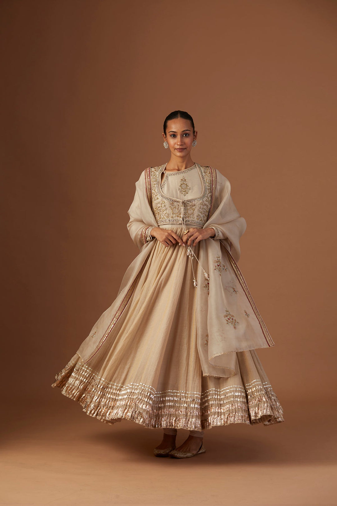 Toosh Tissue Anarkali Paired With Churidaar And Dupatta