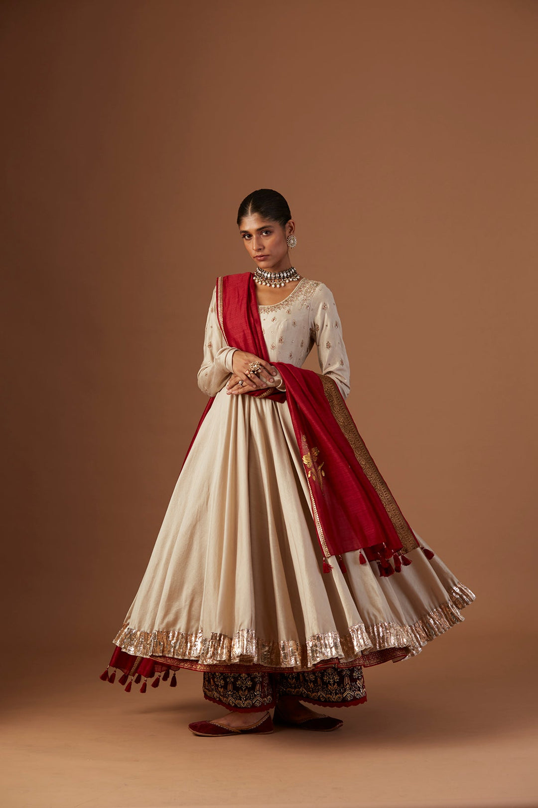 Toosh Silk Chanderi Anarkali With Toosh Emb Pants And Geo Tussar Dup