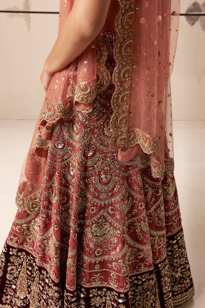 Old Rose And Ruby Embroidered Lehenga