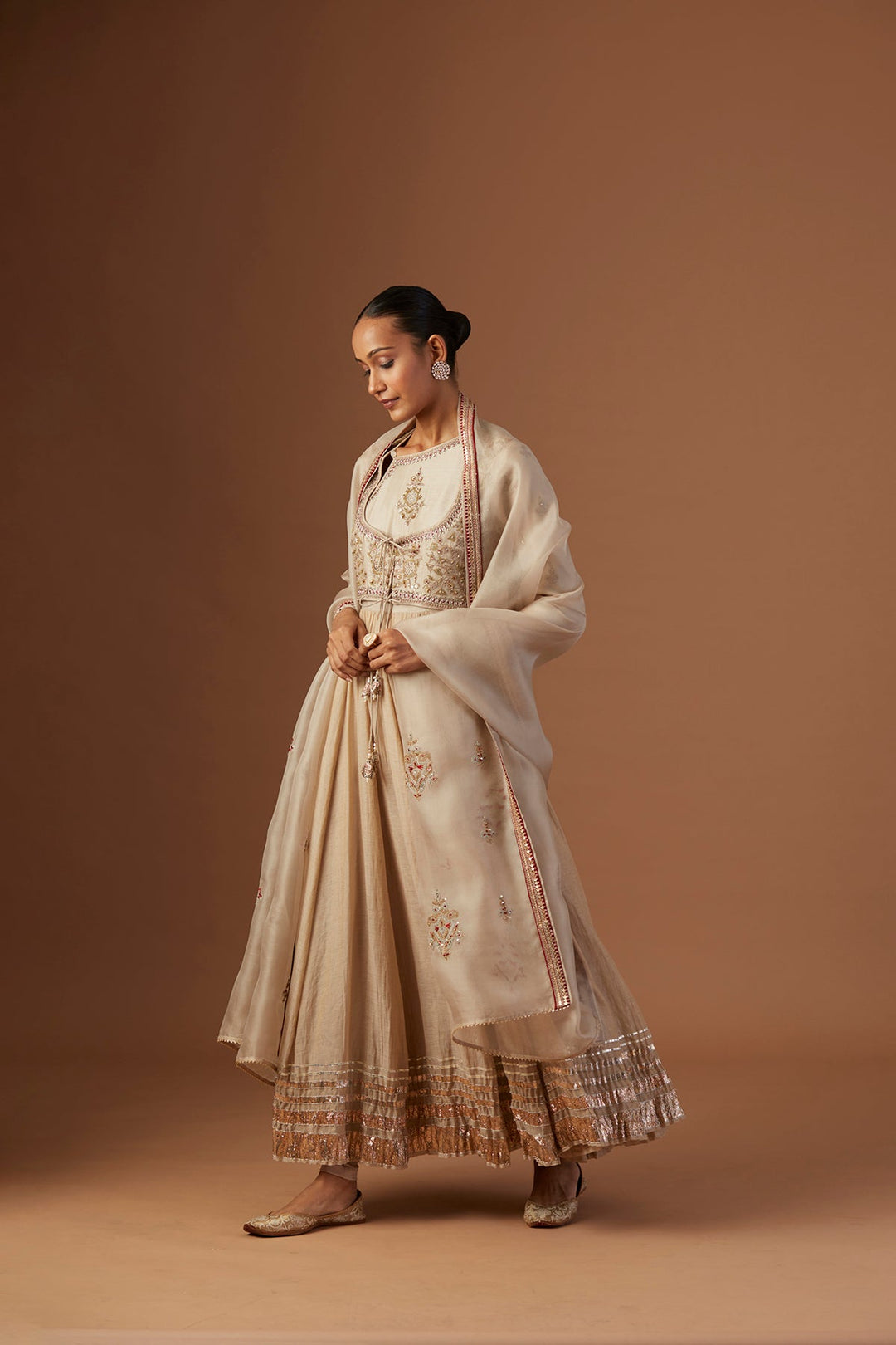 Toosh Tissue Anarkali Paired With Churidaar And Dupatta