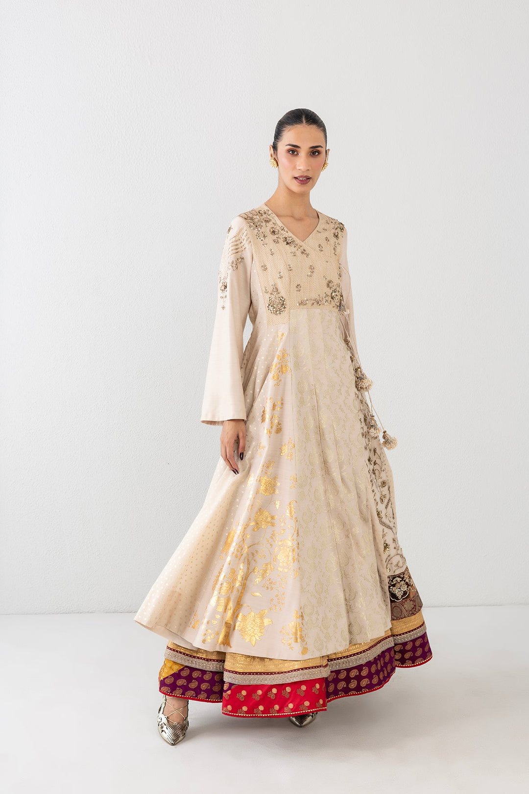 Ivory Matin Tussar Embroidered Anarkali Set (3 PCS)