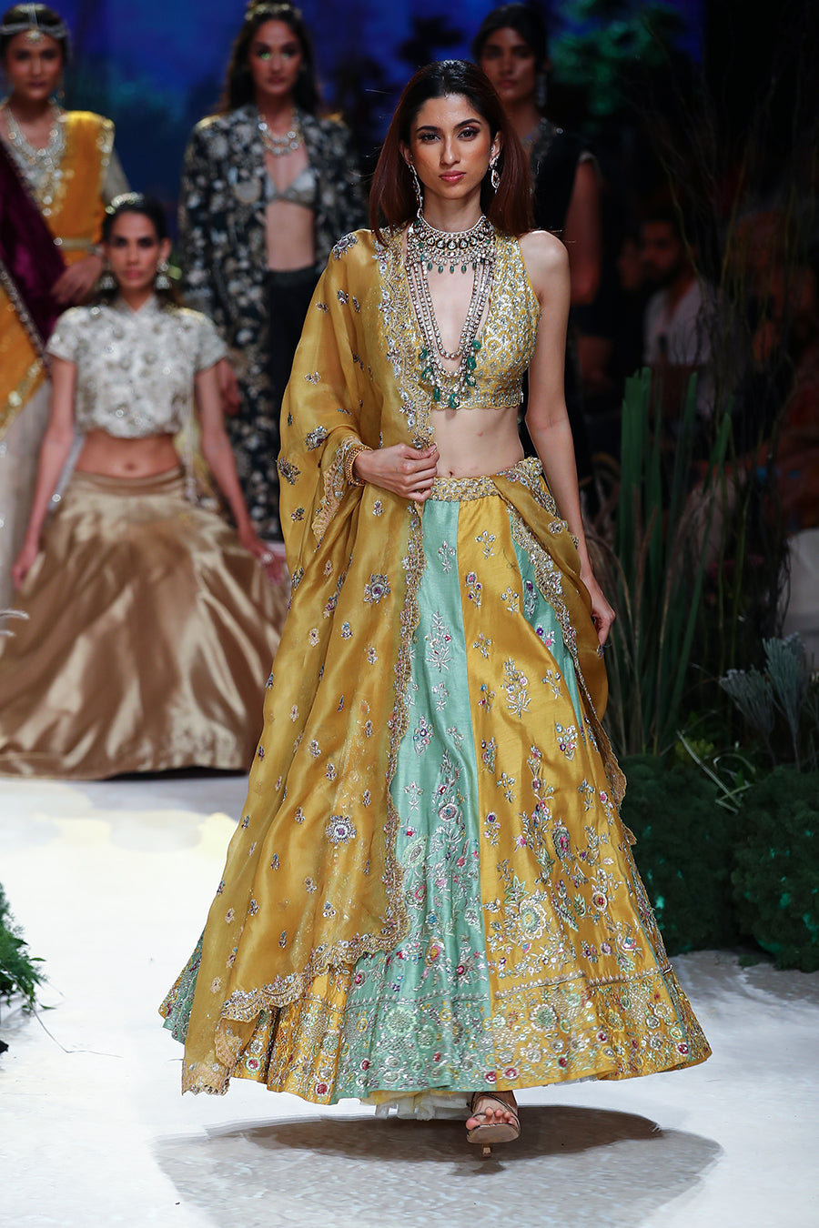 Yellow Viscose Dupion Scalloped Emb. Lehenga & Yellow Organza Emb. Dupatta