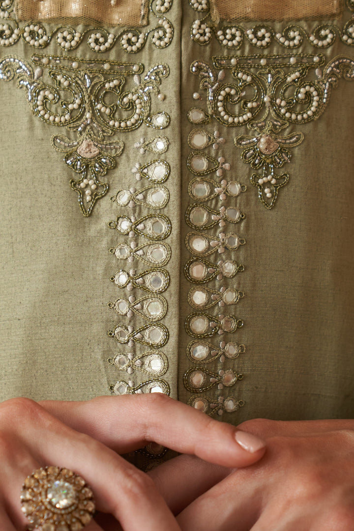 Sage Green  Silk Embroidered Jacket & Sage Green Dupion Pants