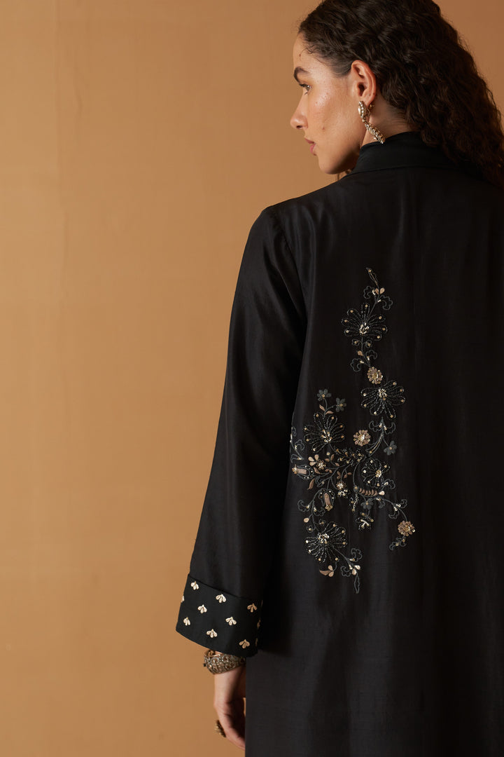 Black Summer Silk Dori  Embroidered Classic Jacket