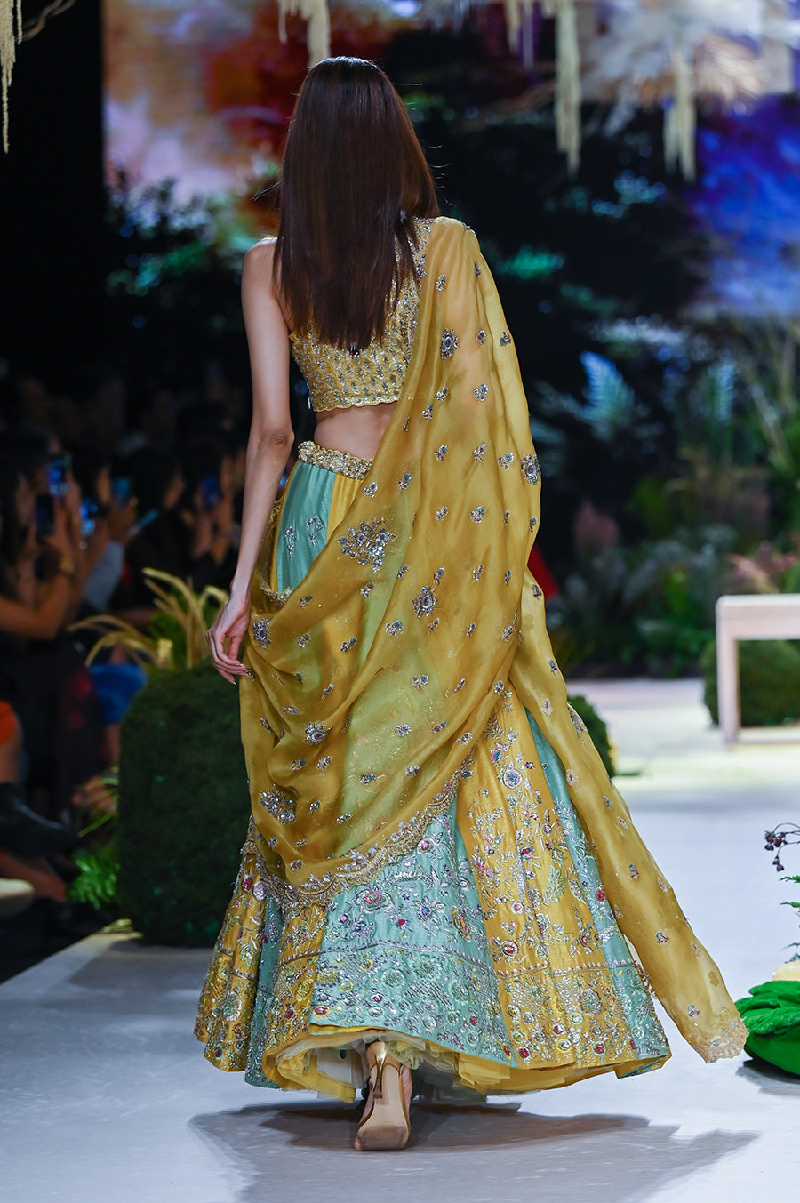 Yellow Viscose Dupion Scalloped Emb. Lehenga & Yellow Organza Emb. Dupatta