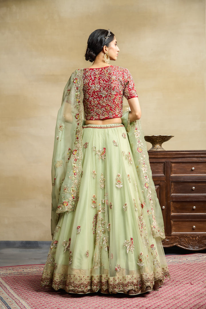 Mint Tulle Heavy Embroidered Lehanga Set