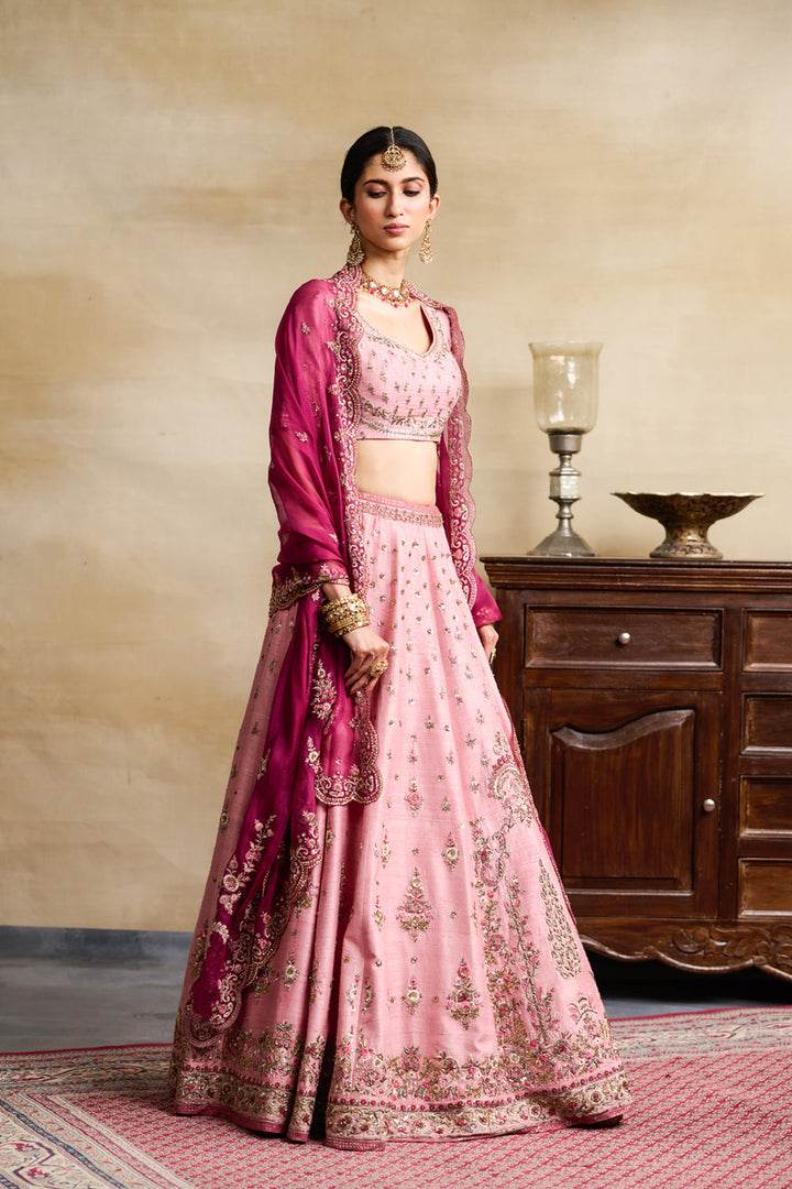 Old Rose Embroidered Lehenga Set