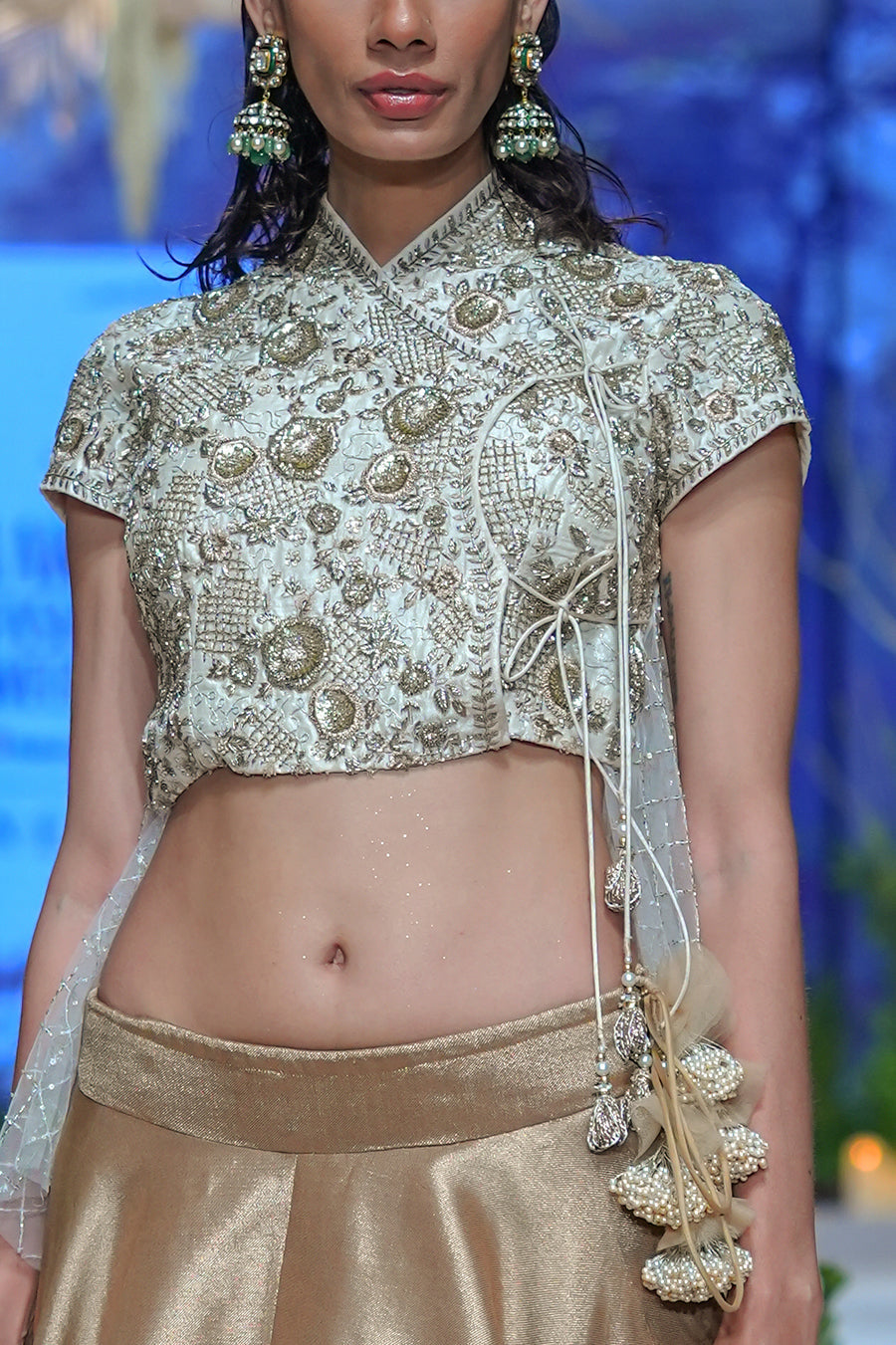 Ivory Dupion Embroidered Top With Copper Antique Skirt