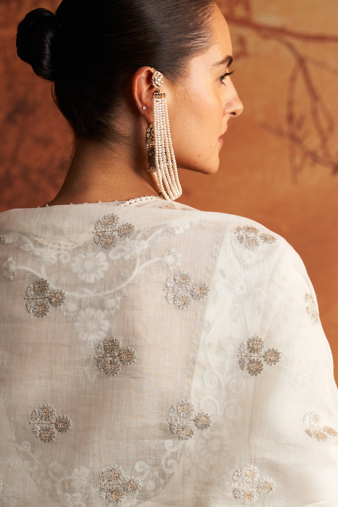 Ivory Embroidered Cutwork Woven Double Layer Angrakha Set