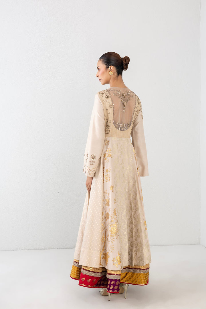 Ivory Matin Tussar Embroidered Anarkali Set (3 PCS)