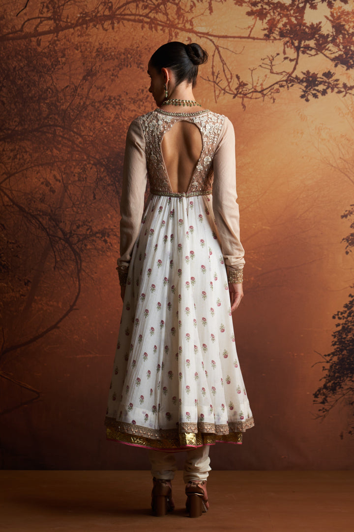 Ivory Printed Chanderi Anarkali Set