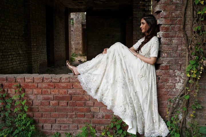 Ivory Embroidered Anarkali With Churidaar & Silk Organza Dupatta