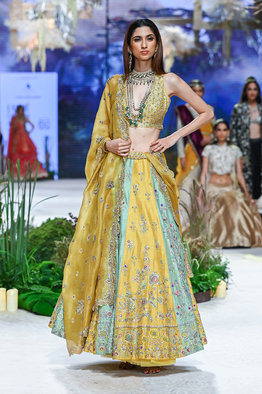 Yellow Viscose Dupion Scalloped Emb. Lehenga & Yellow Organza Emb. Dupatta