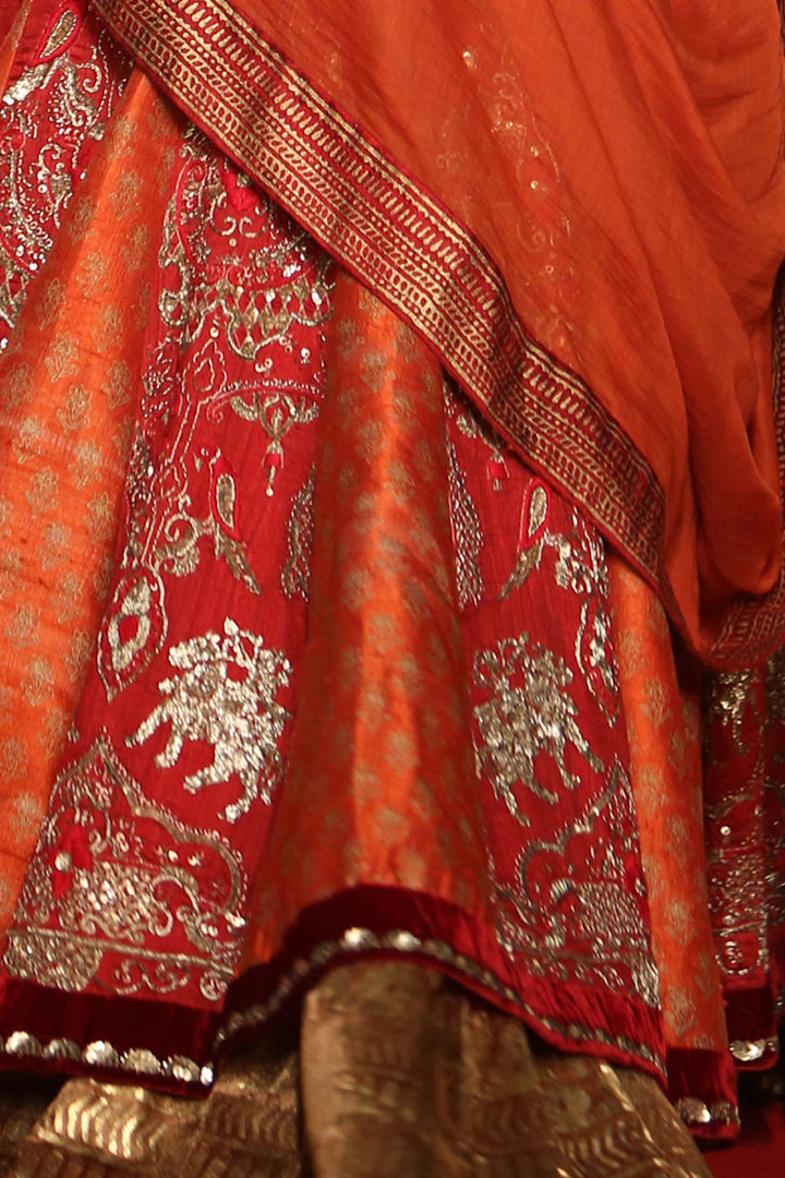 Stunning Maroon & Rust Embroidered Lehanga Set