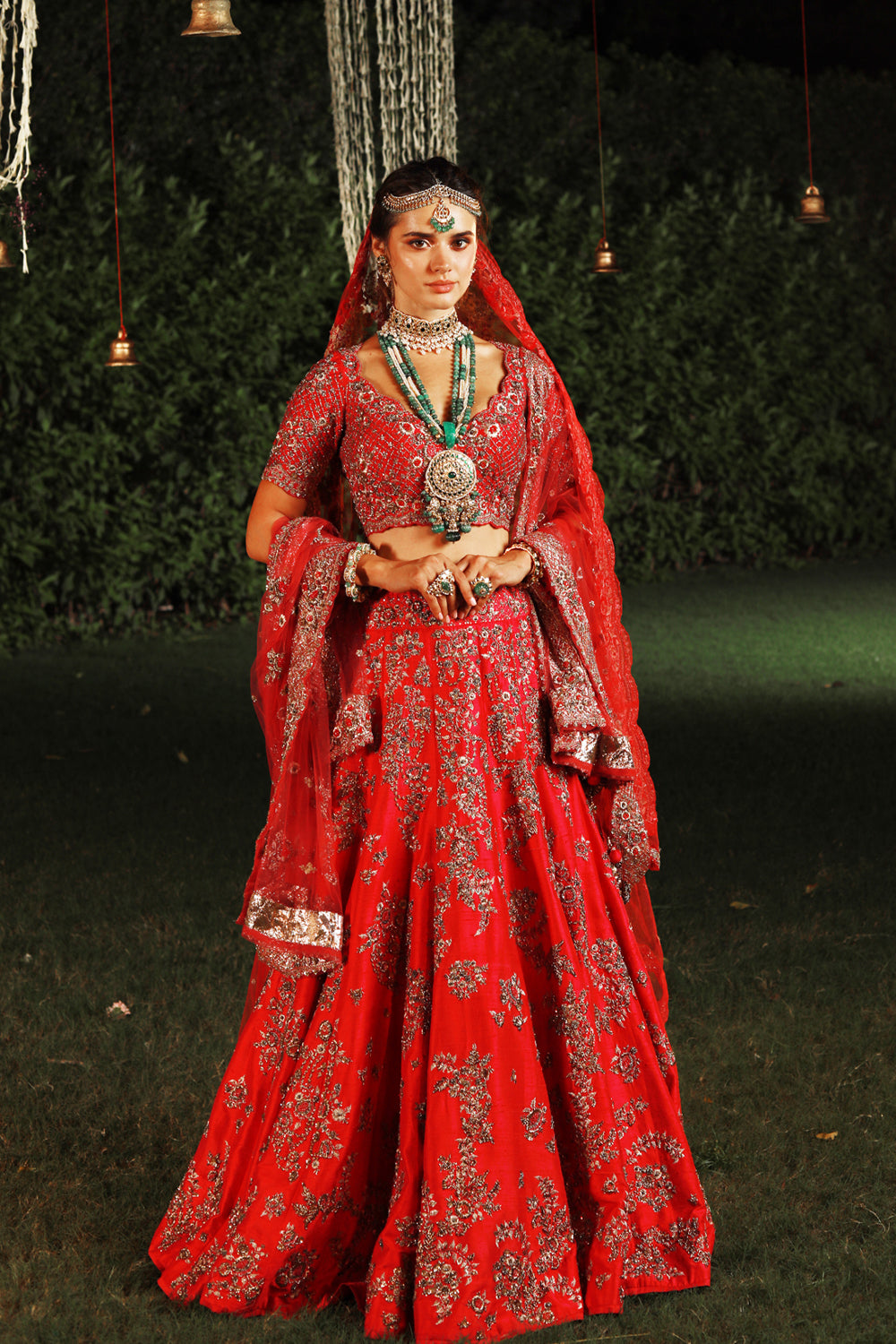 Royal & Exquisite Sindoori Red Embroidered Lehanga Set