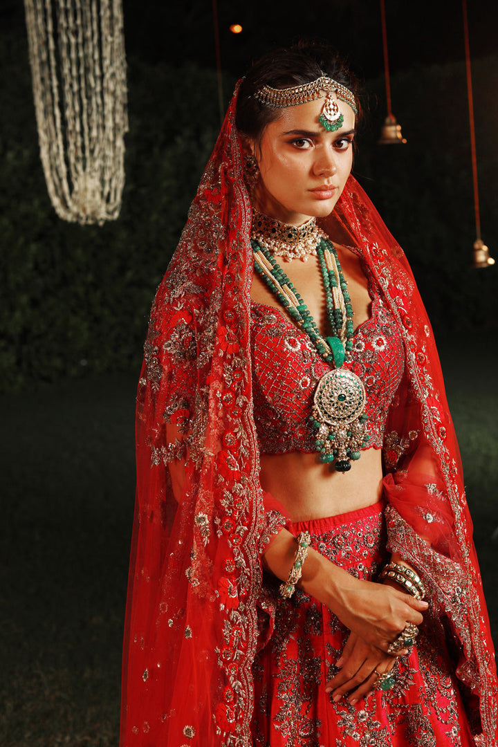 Royal & Exquisite Sindoori Red Embroidered Lehanga Set