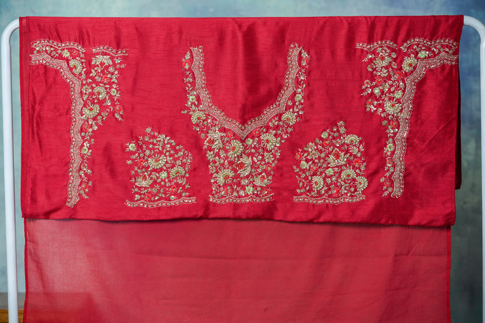 Red Organza Embroidered Saree Set (3 PCS)